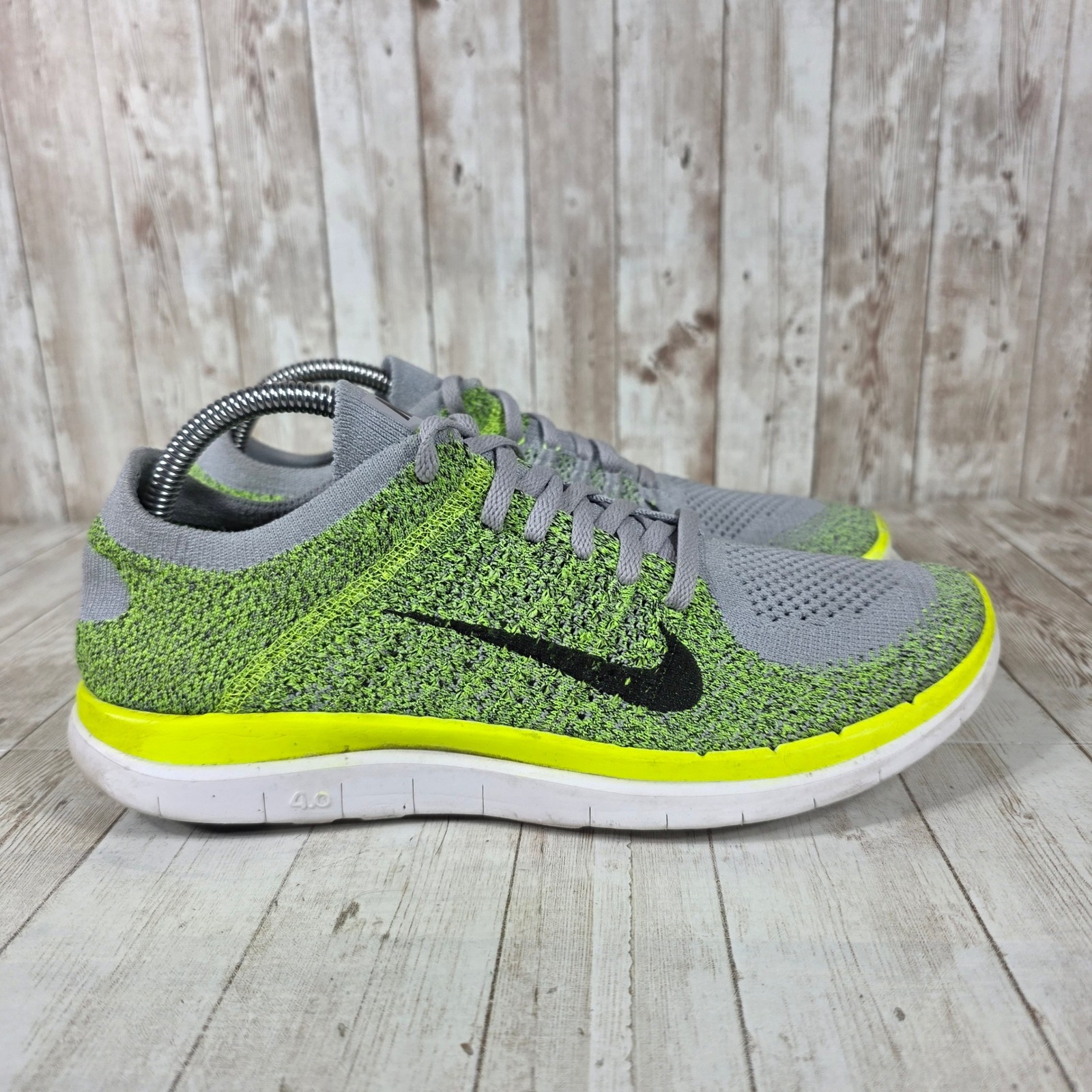 Nike Free Rn Flyknit Mens Running Shoes Gray Neon Green Size 9